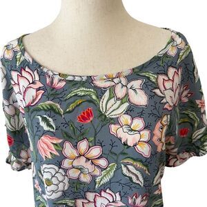 LOFT Floral Print Ruffle Short Sleeve Knit Top Medium